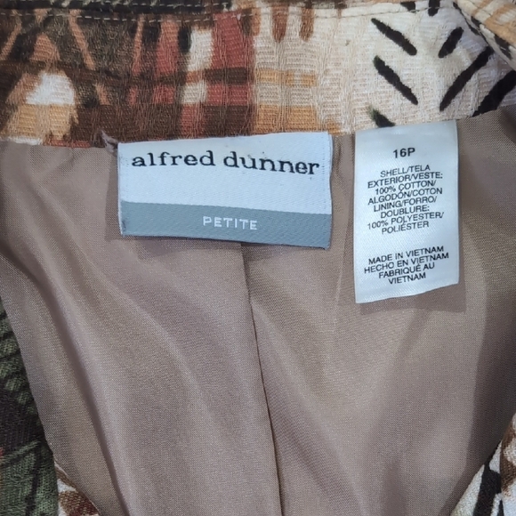 Alfred Dunner Brown Orange Green Cotton Blazer with African Inspired Pattern - Picture 3 of 5